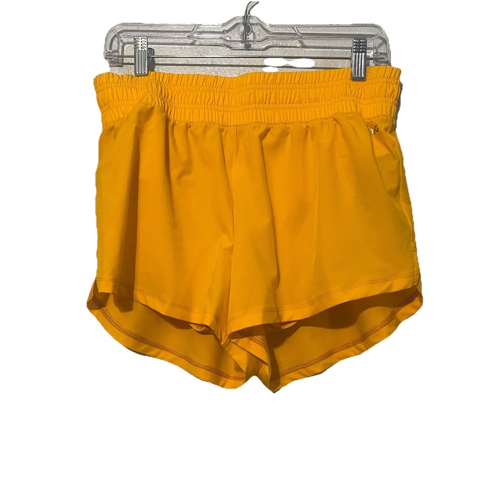 DSG Stride High-Rise Shorts Women Yellow Athletic Smocked Waist Medium